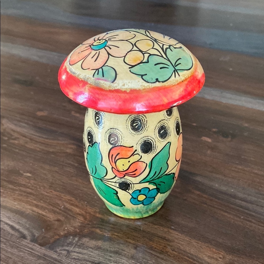 Vintage Wooden Mushroom - Russian trinket box